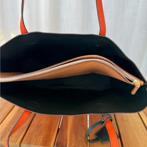 Tory Burch Perry Triple Compartment Tote Bag Canyon Orange Pebbled Leather Tote - Picture 11 of 15